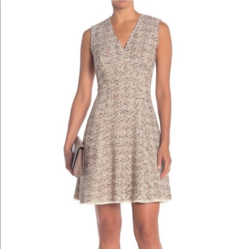 Rebecca Taylor cream tweed sleeveless dress red blue yellow thread